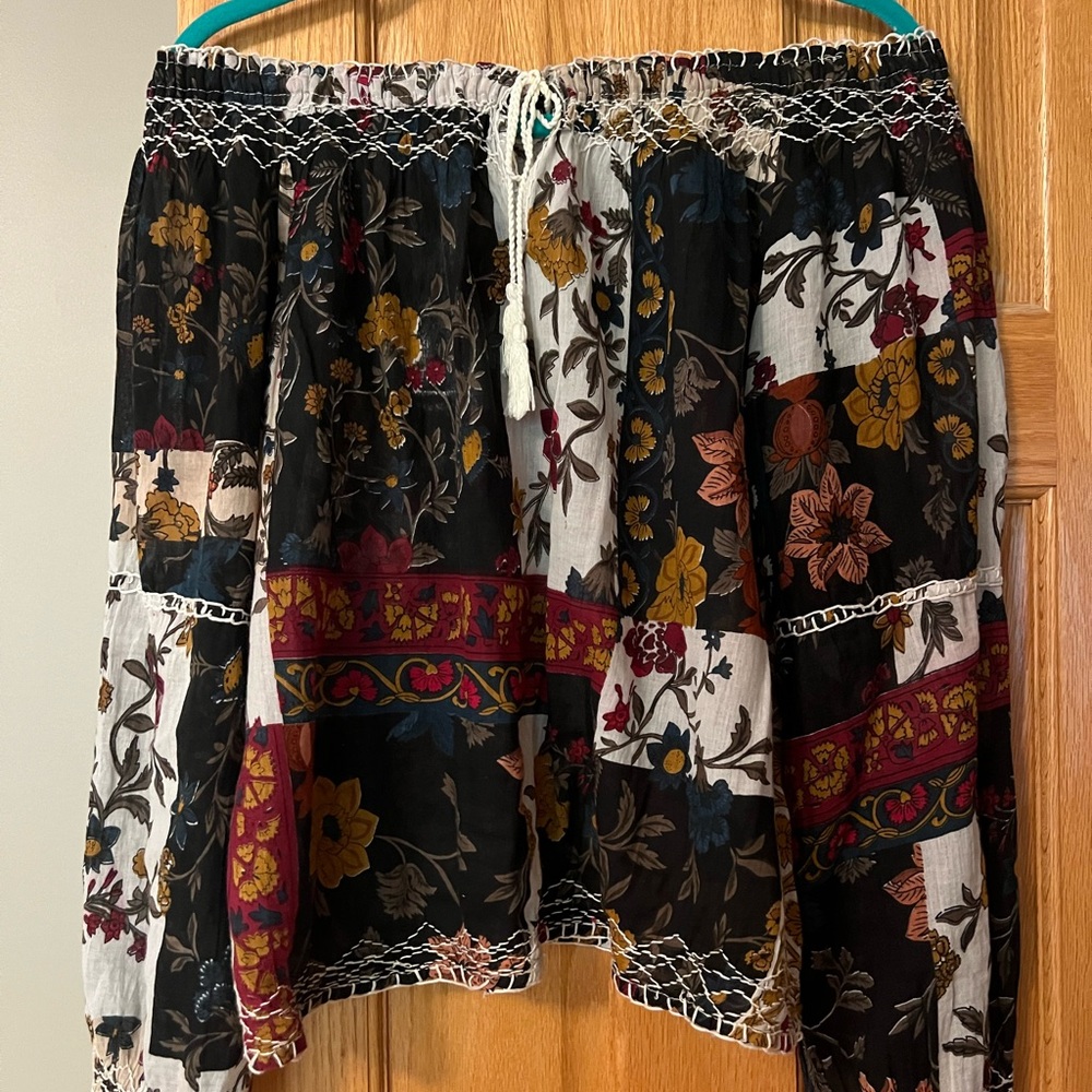 Floral Patchwork Blouse - Black, Red, Yellow
